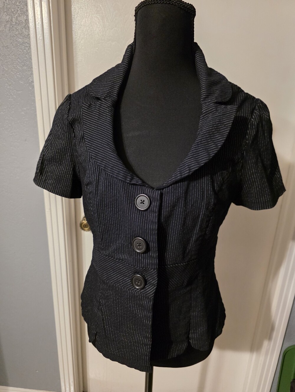 Black Pinstripe Short-Sleeve Blazer